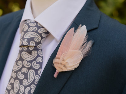 Blush Pink and Ivory Peacock Feather Buttonhole