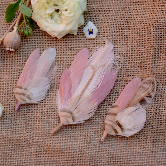 Blush Pink and Ivory Peacock Feather Buttonhole