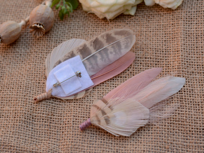 Blush Pink and Ivory Peacock Feather Buttonhole