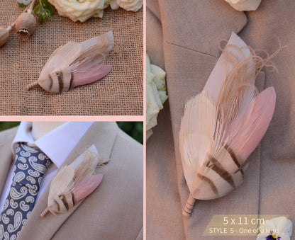 Blush Pink and Ivory Peacock Feather Buttonhole
