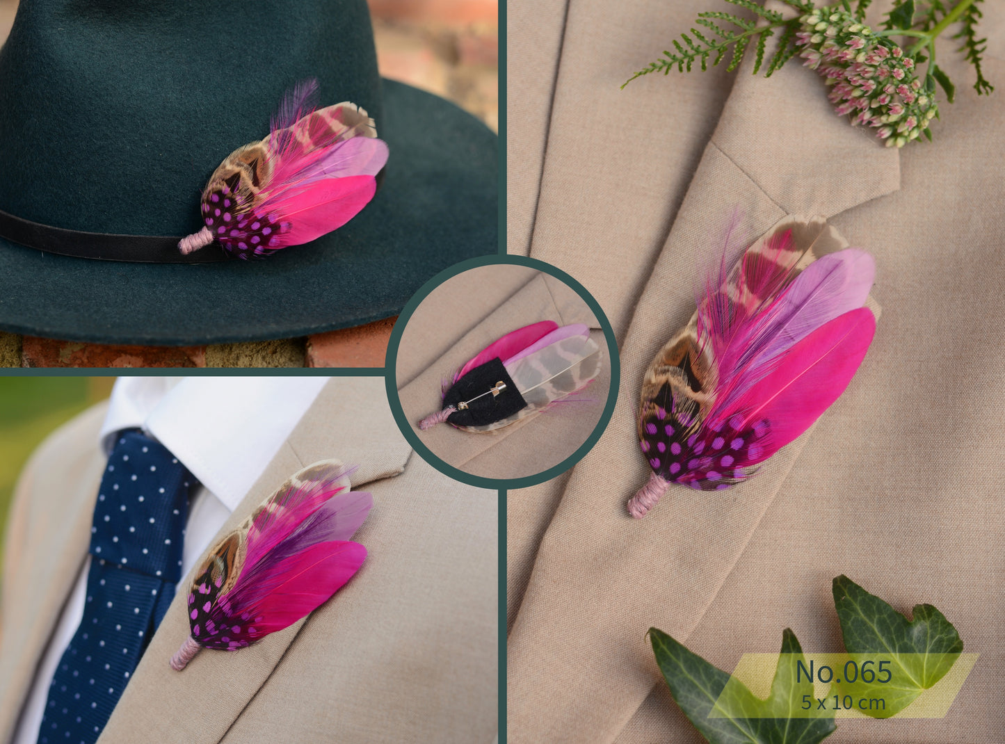Vibrant Purple Feather Boutonniere Pins