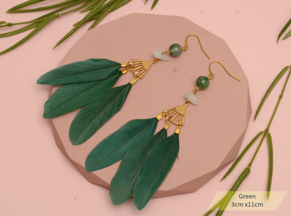 Feather and Gemstone Drop Earrings