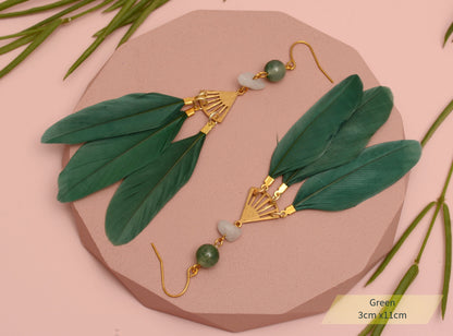 Feather and Gemstone Drop Earrings