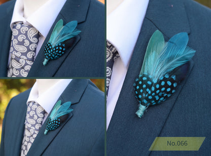 Ombre Teal, Turquoise and Blue Duck Feather Lapel Pins