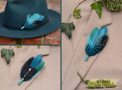 Ombre Teal, Turquoise and Blue Duck Feather Lapel Pins