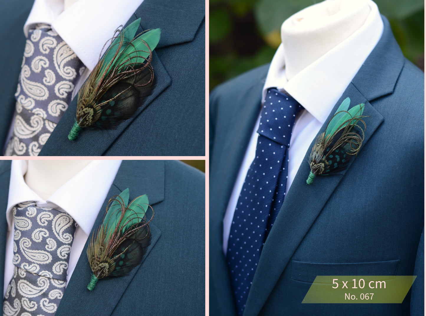 Green Feather Boutonniere No.067 and No.069
