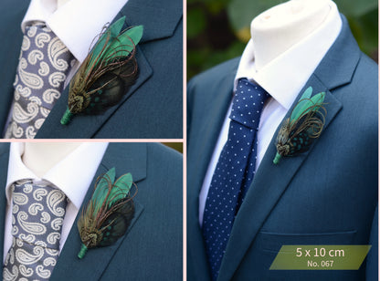 Green Feather Boutonniere No.067 and No.069