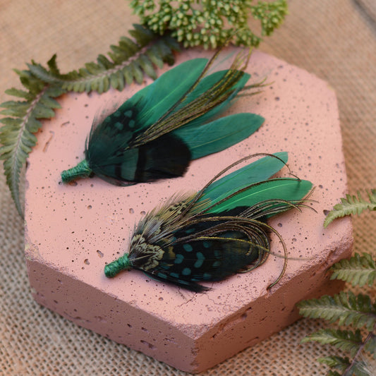 Green Feather Boutonniere No.067 and No.069