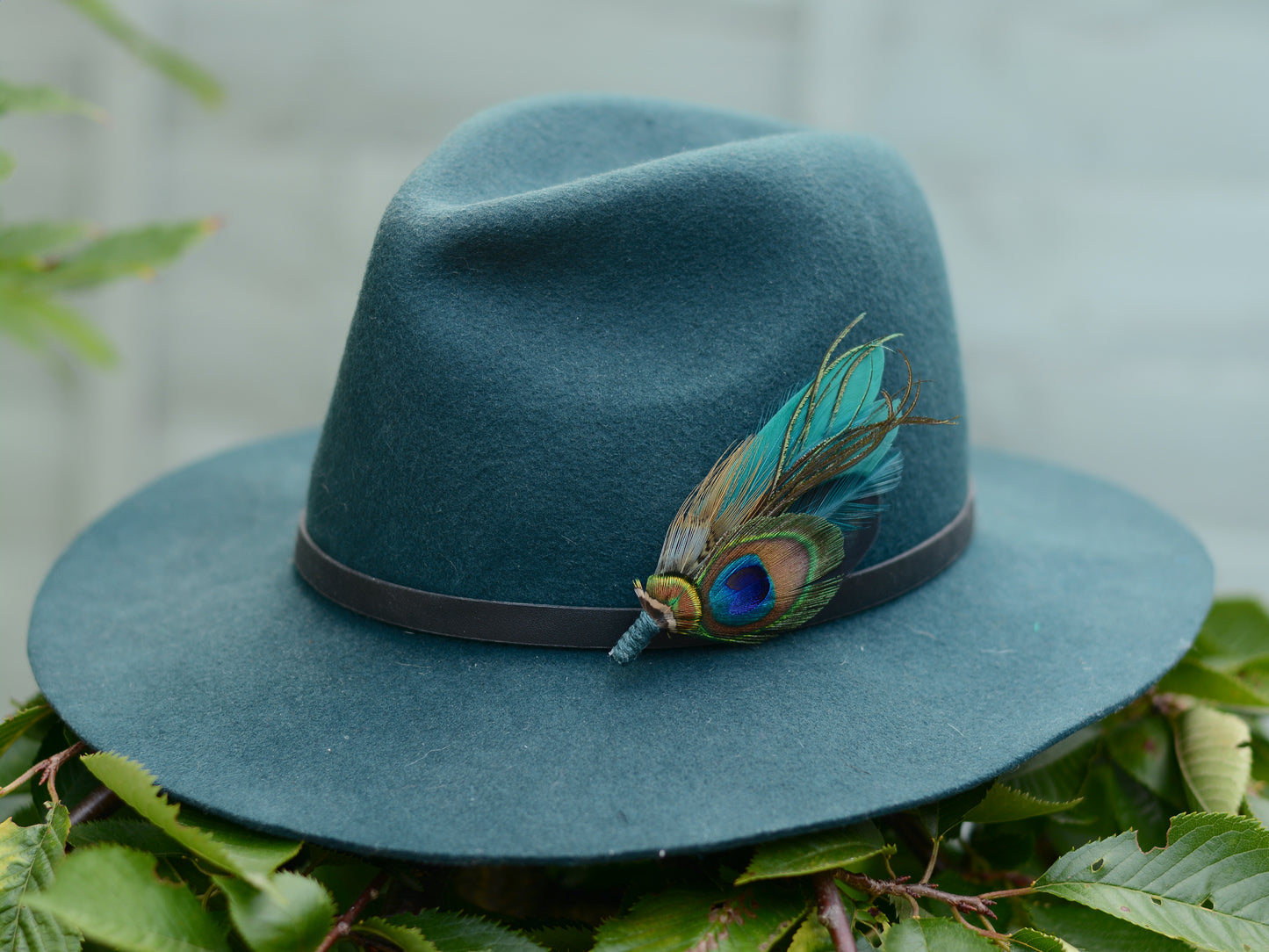Teal and Green Peacock and Pheasant Feather Lapel Pin No.068