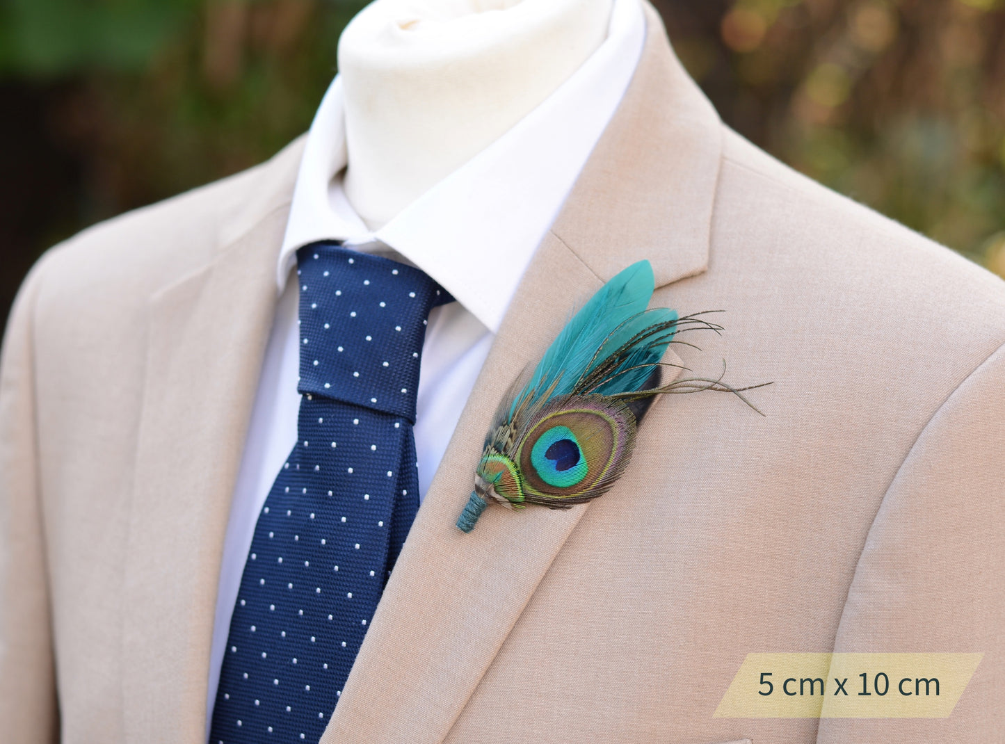 Teal and Green Peacock and Pheasant Feather Lapel Pin No.068