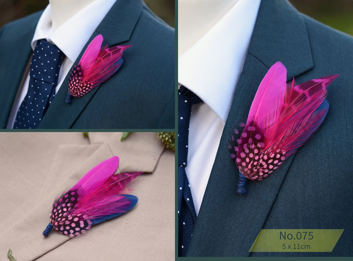 Pink and Navy Blue Feather Lapel Pins / Hat Pins