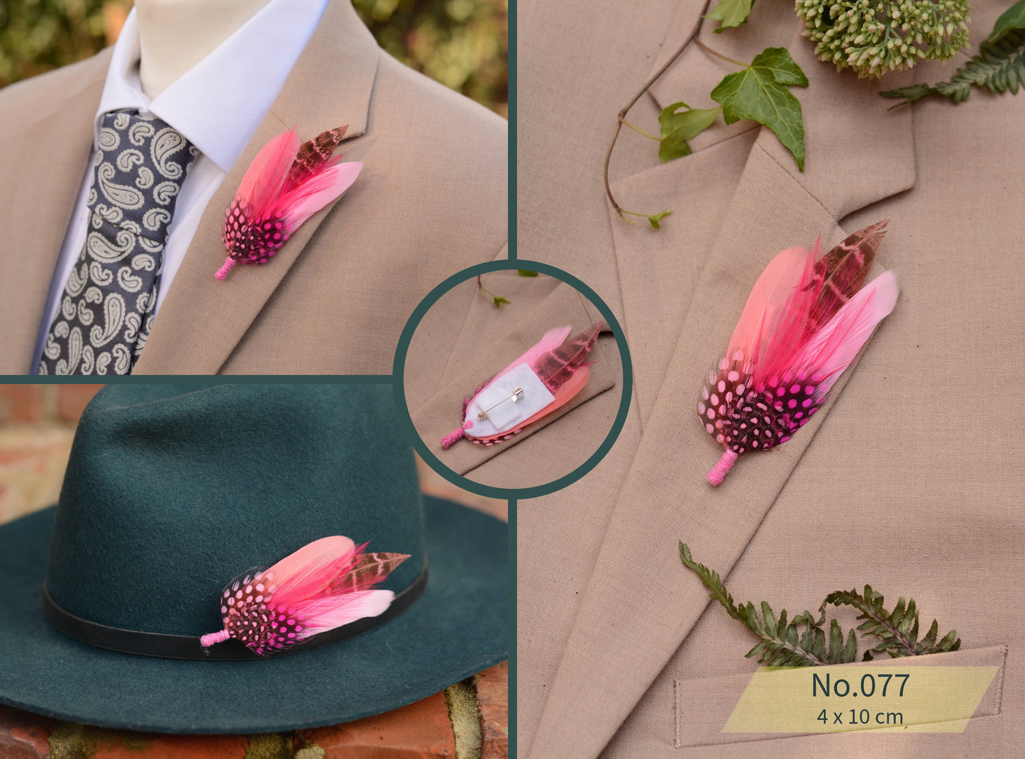 Flamingo Pink Feather Brooch Pins / Hat Pins