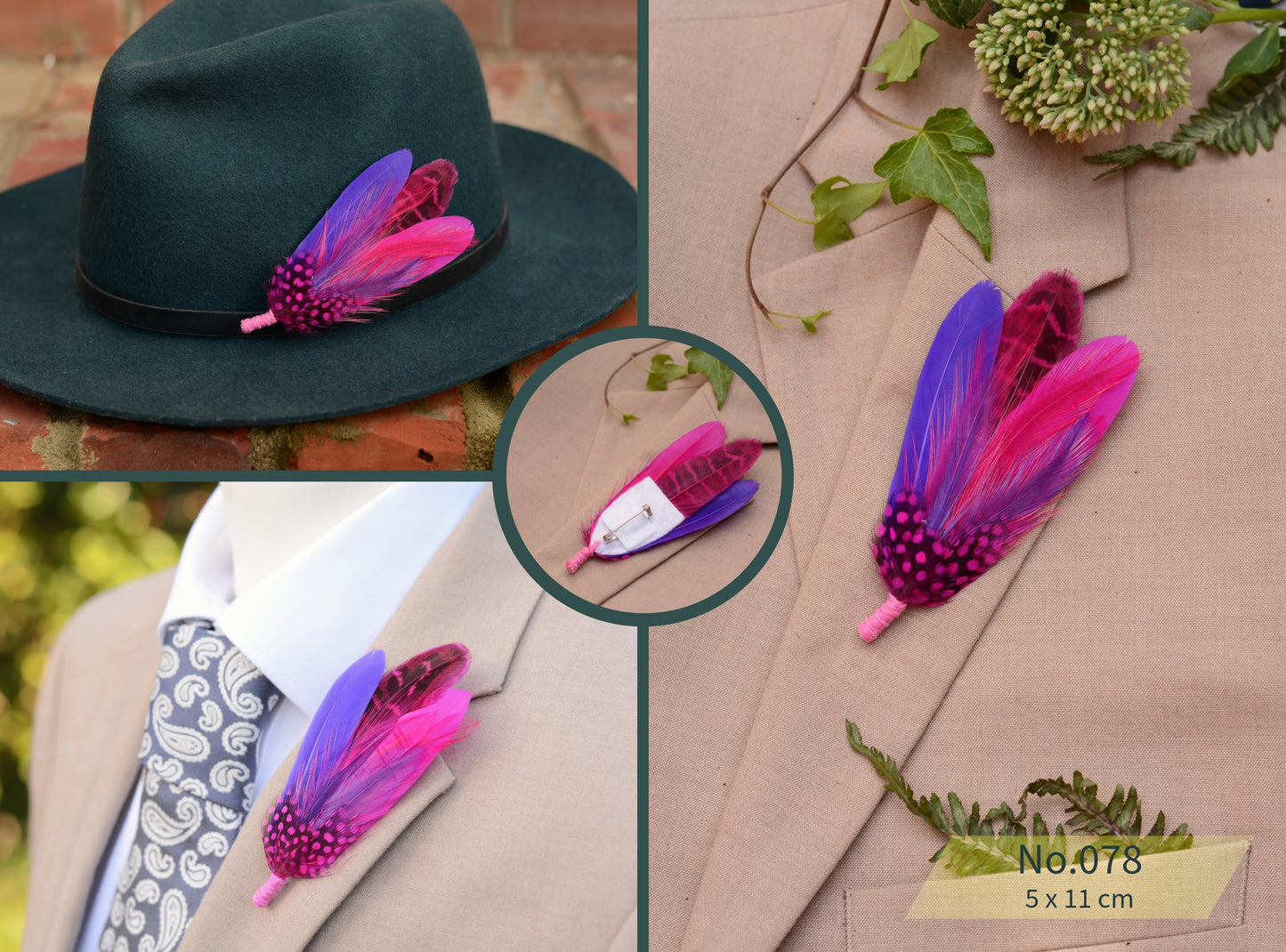 Flamingo Pink Feather Brooch Pins / Hat Pins