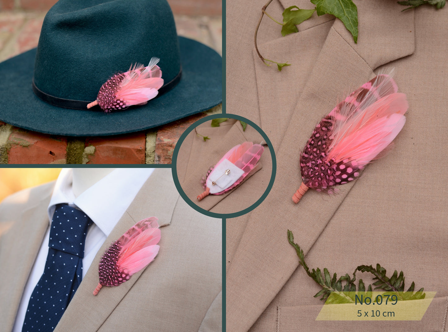 Flamingo Pink Feather Brooch Pins / Hat Pins