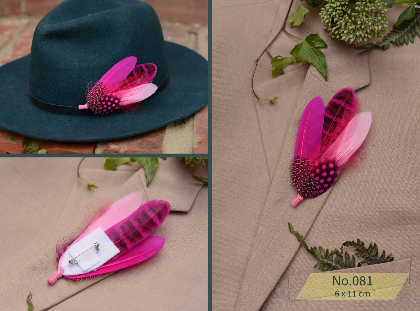 Flamingo Pink Feather Brooch Pins / Hat Pins