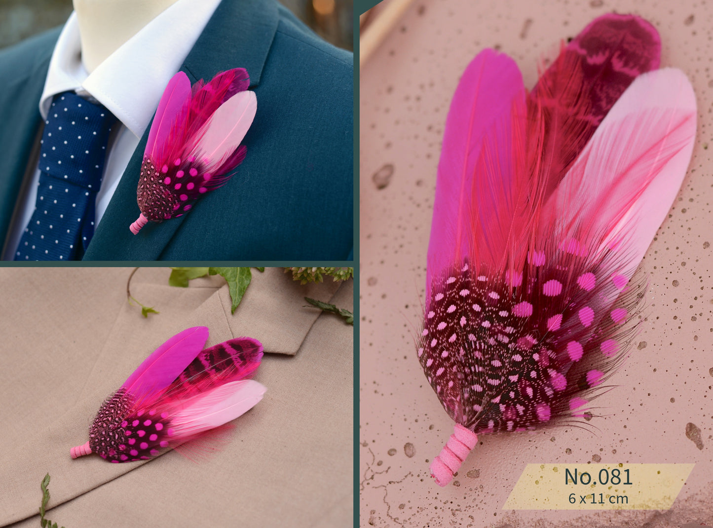 Flamingo Pink Feather Brooch Pins / Hat Pins