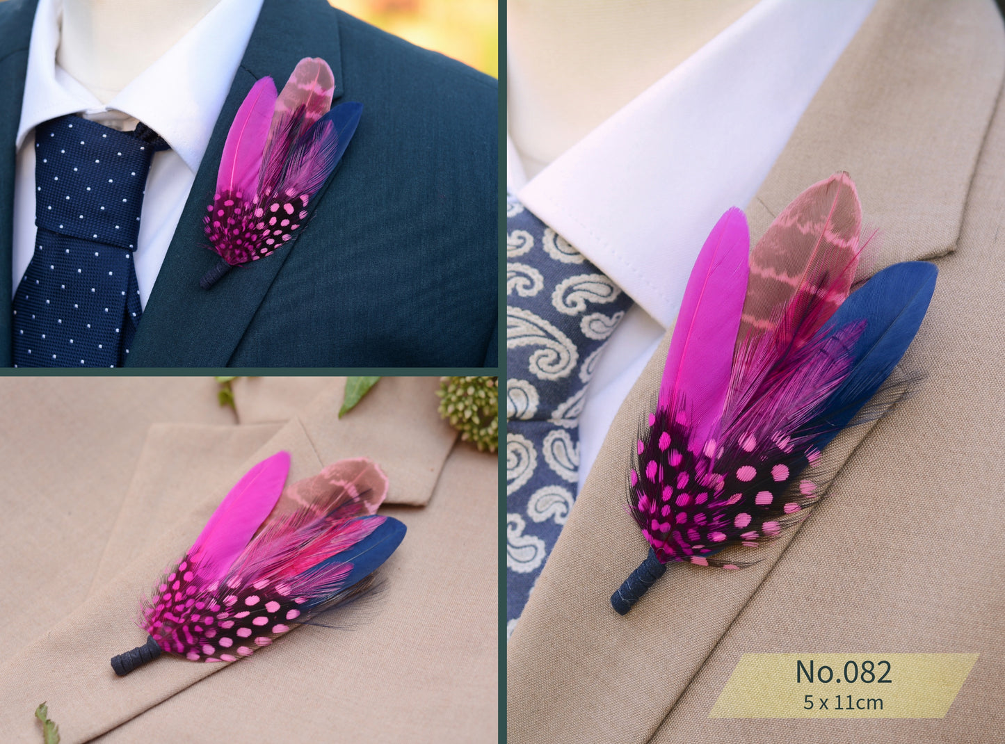 Pink and Navy Blue Feather Lapel Pins / Hat Pins