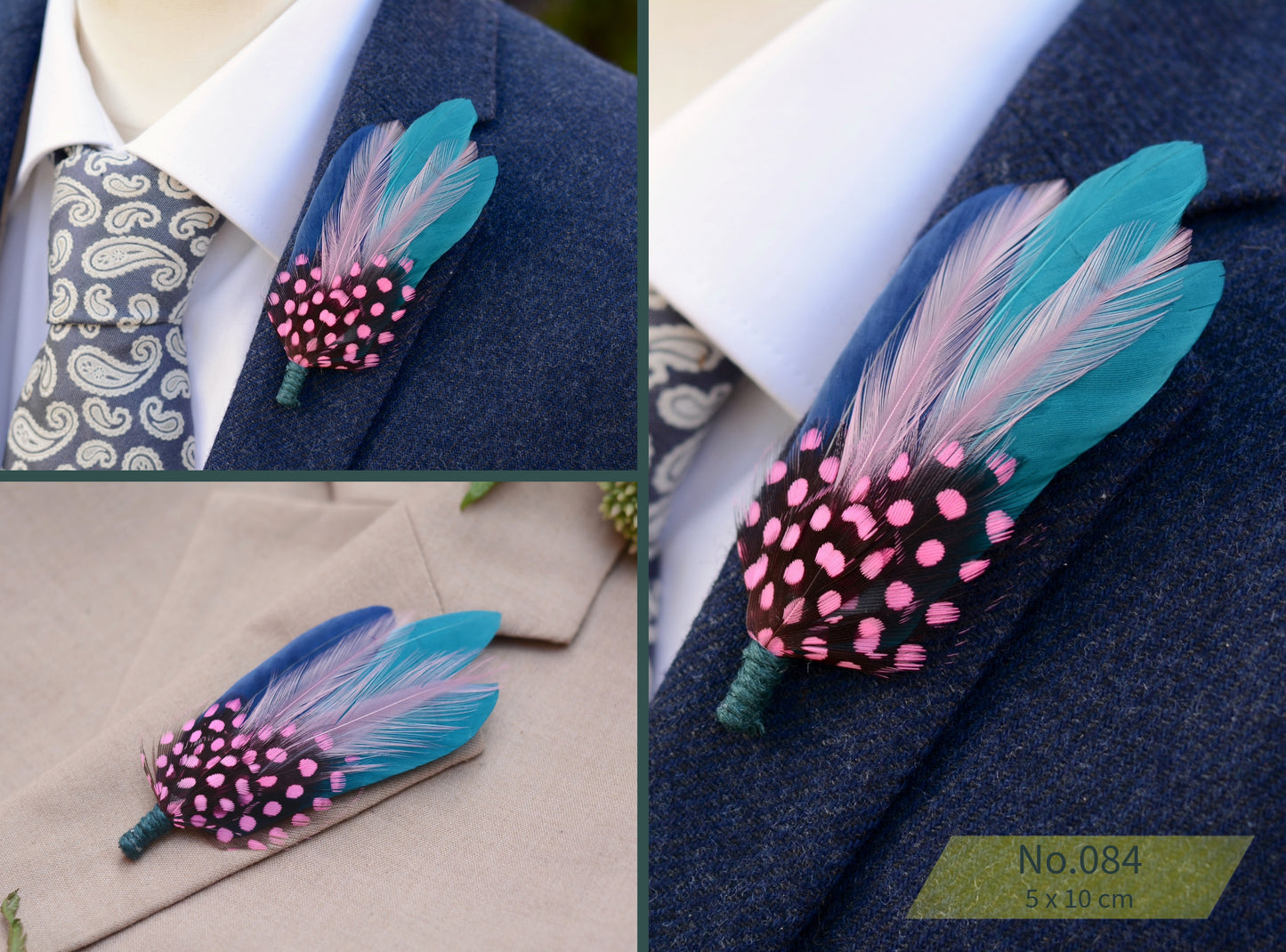 Pink and Navy Blue Feather Lapel Pins / Hat Pins