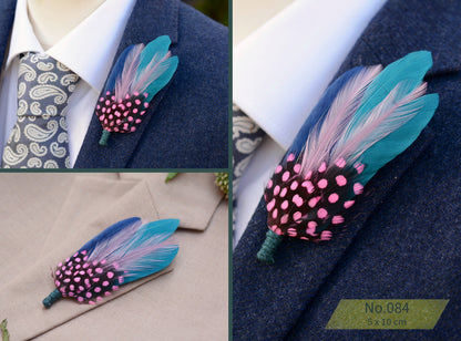 Pink and Navy Blue Feather Lapel Pins / Hat Pins