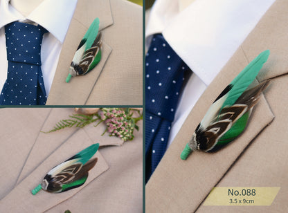 Bottle Green Duck Feather Boutonniere Pins