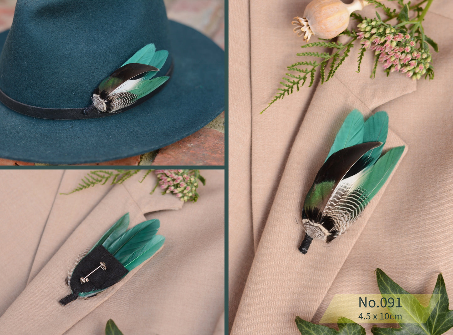 Bottle Green Duck Feather Boutonniere Pins