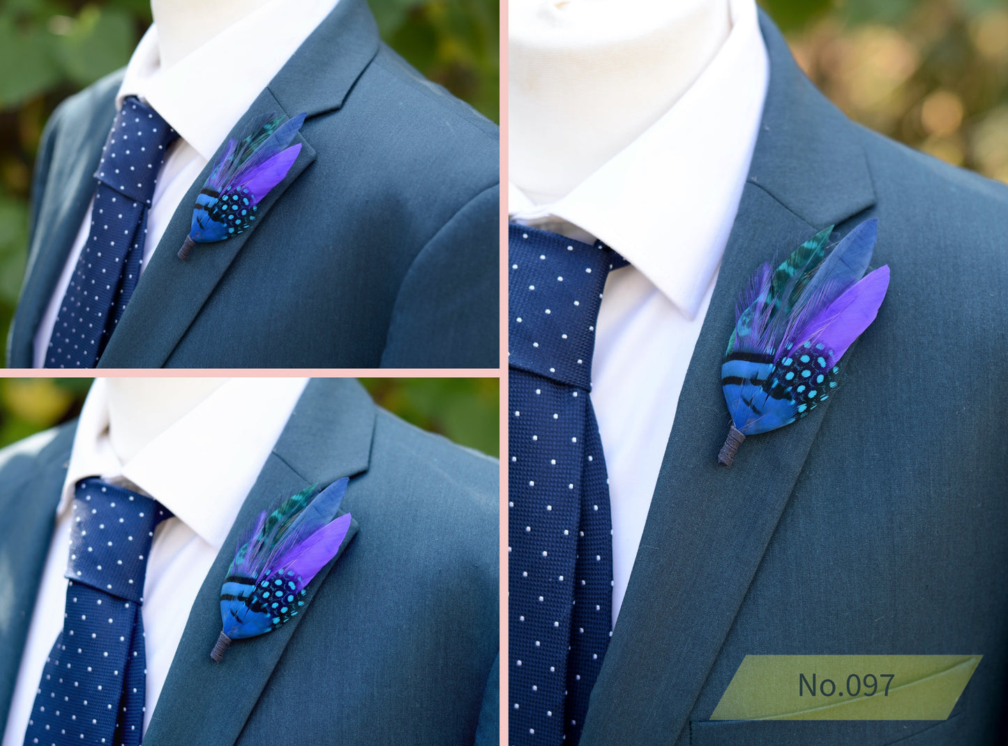 Shades of Blue Feather Boutonnieres / Hat Pins