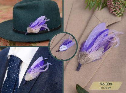 Vibrant Purple Feather Boutonniere Pins