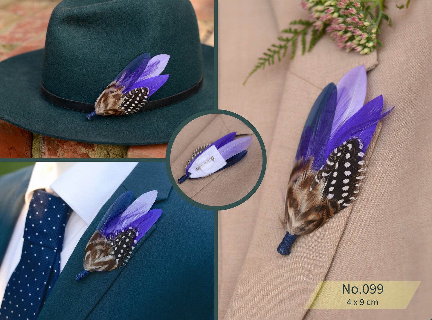 Vibrant Purple Feather Boutonniere Pins