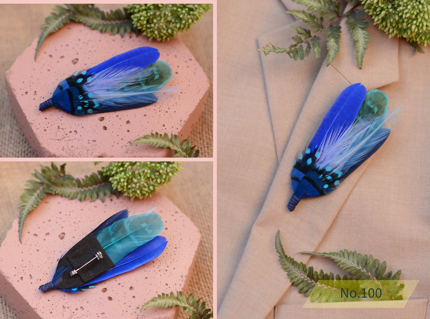 Shades of Blue Feather Boutonnieres / Hat Pins