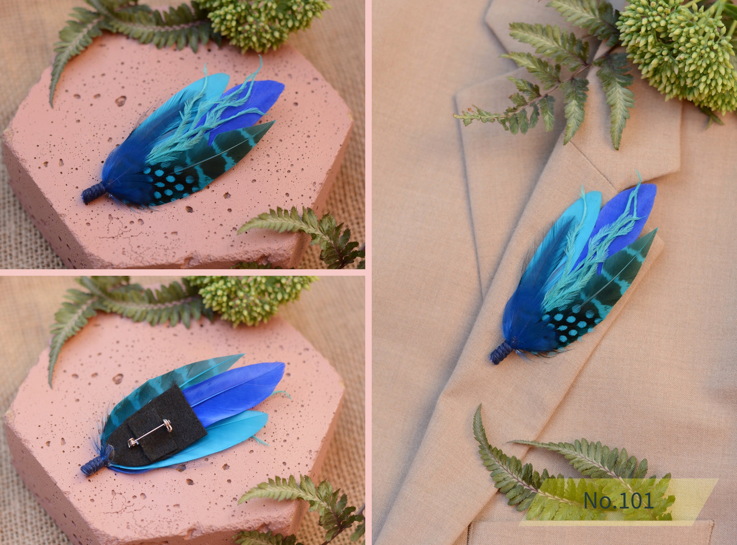 Shades of Blue Feather Boutonnieres / Hat Pins
