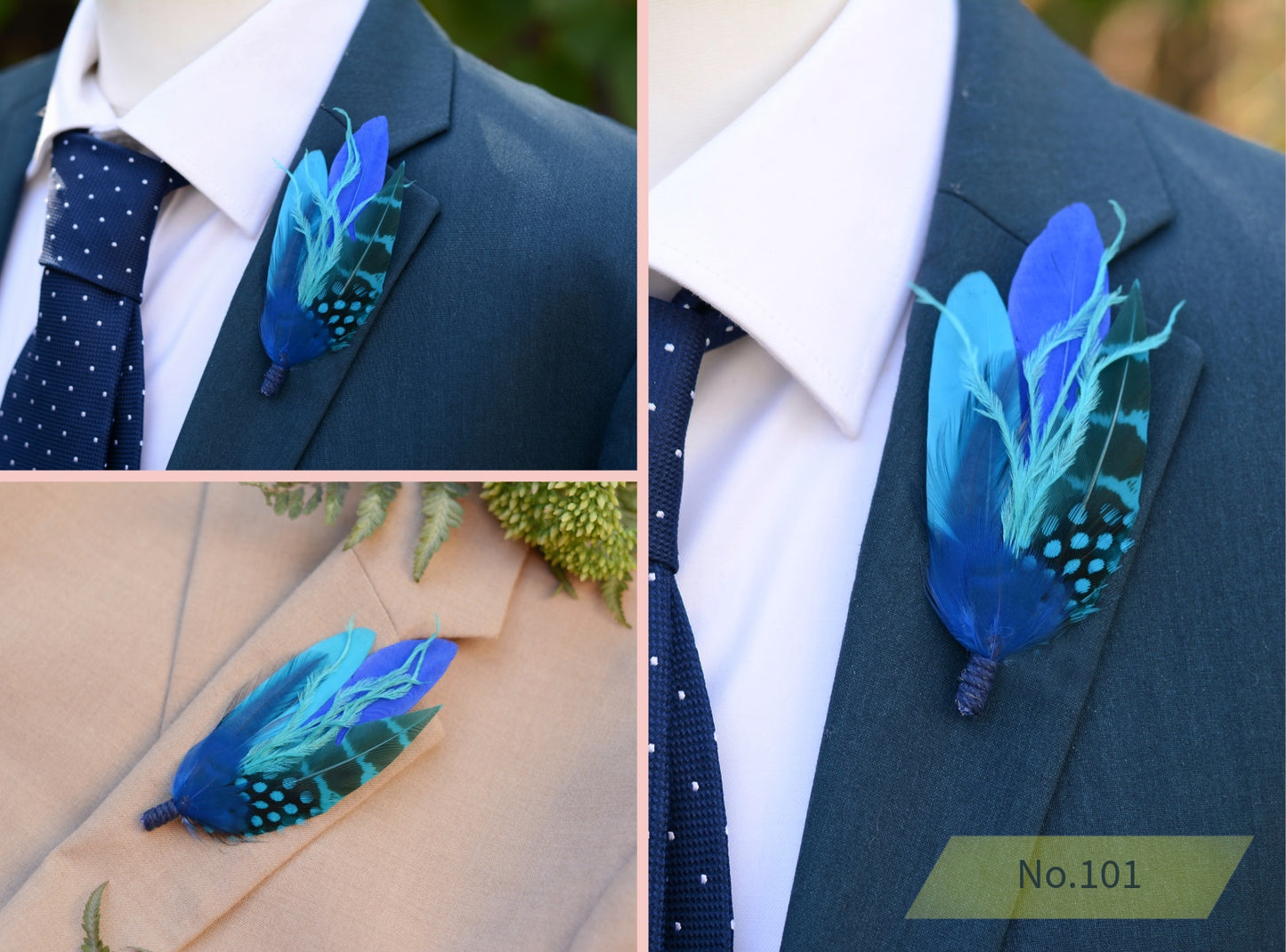 Shades of Blue Feather Boutonnieres / Hat Pins