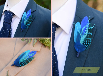 Shades of Blue Feather Boutonnieres / Hat Pins
