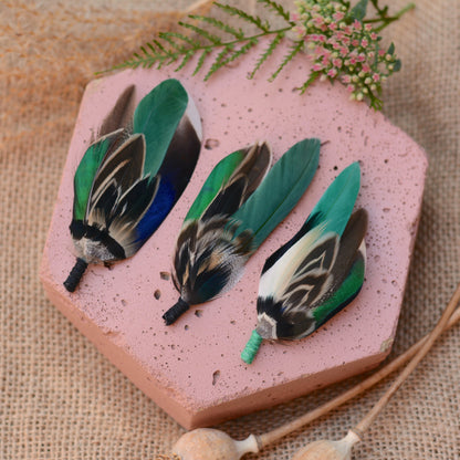 Bottle Green Duck Feather Boutonniere Pins