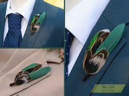 Bottle Green Duck Feather Boutonniere Pins