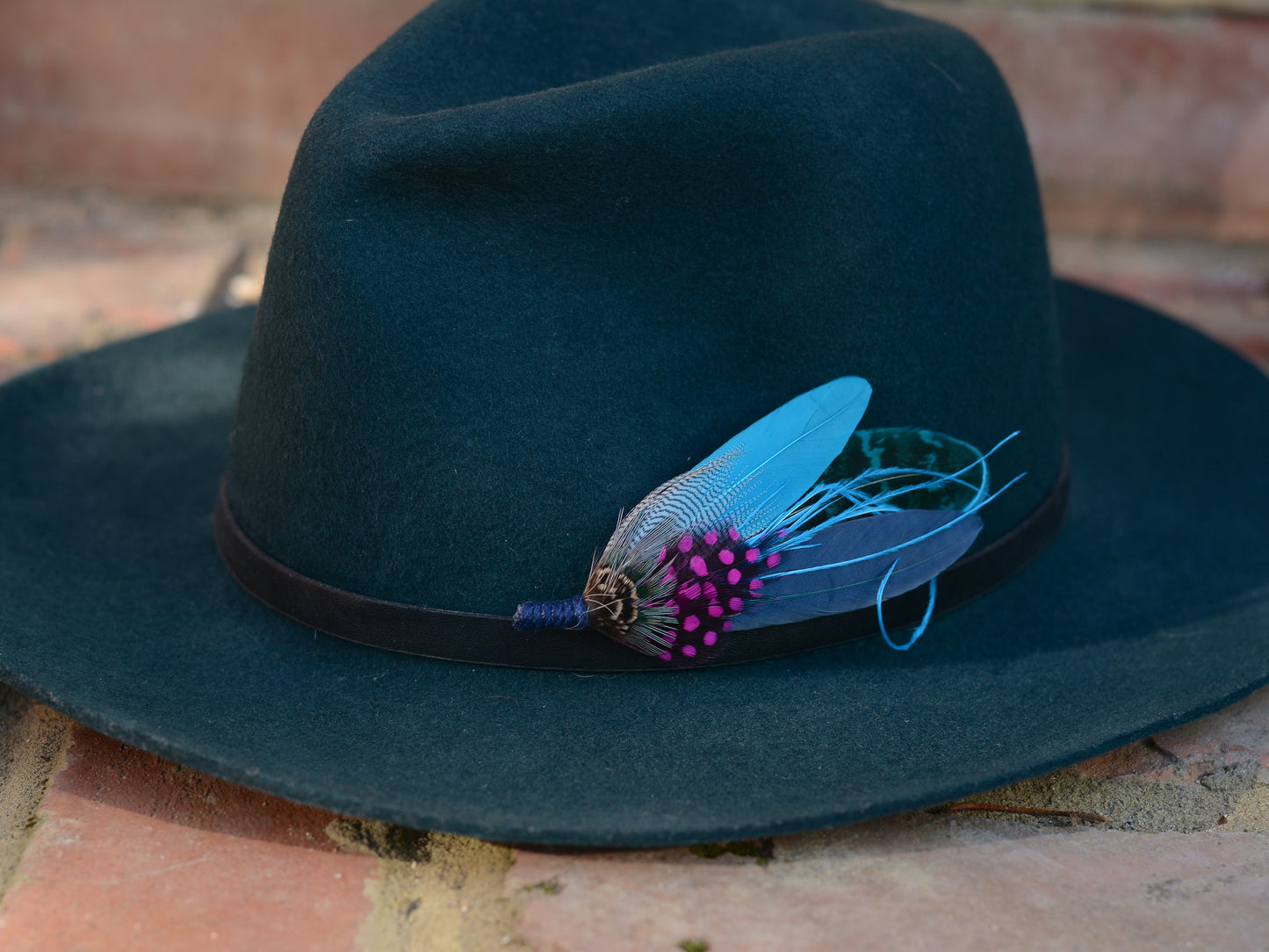 Turquoise Blue and Pink Feather Pin No.103