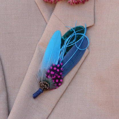 Turquoise Blue and Pink Feather Pin No.103