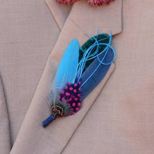Turquoise Blue and Pink Feather Pin No.103