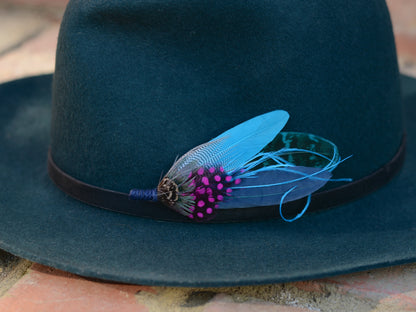 Turquoise Blue and Pink Feather Pin No.103