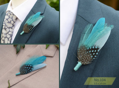 Ombre Teal, Turquoise and Blue Duck Feather Lapel Pins