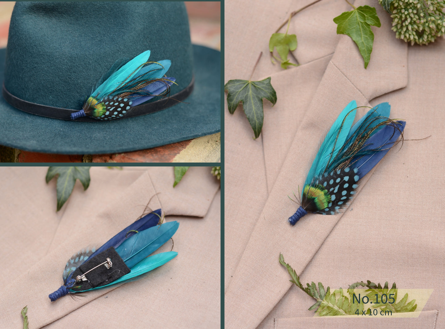 Ombre Teal, Turquoise and Blue Duck Feather Lapel Pins