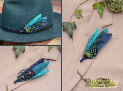 Ombre Teal, Turquoise and Blue Duck Feather Lapel Pins