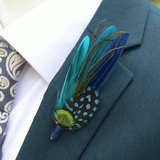 Ombre Peacock Blue and Teal Feather Lapel Pin