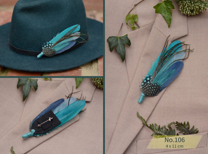 Ombre Teal, Turquoise and Blue Duck Feather Lapel Pins
