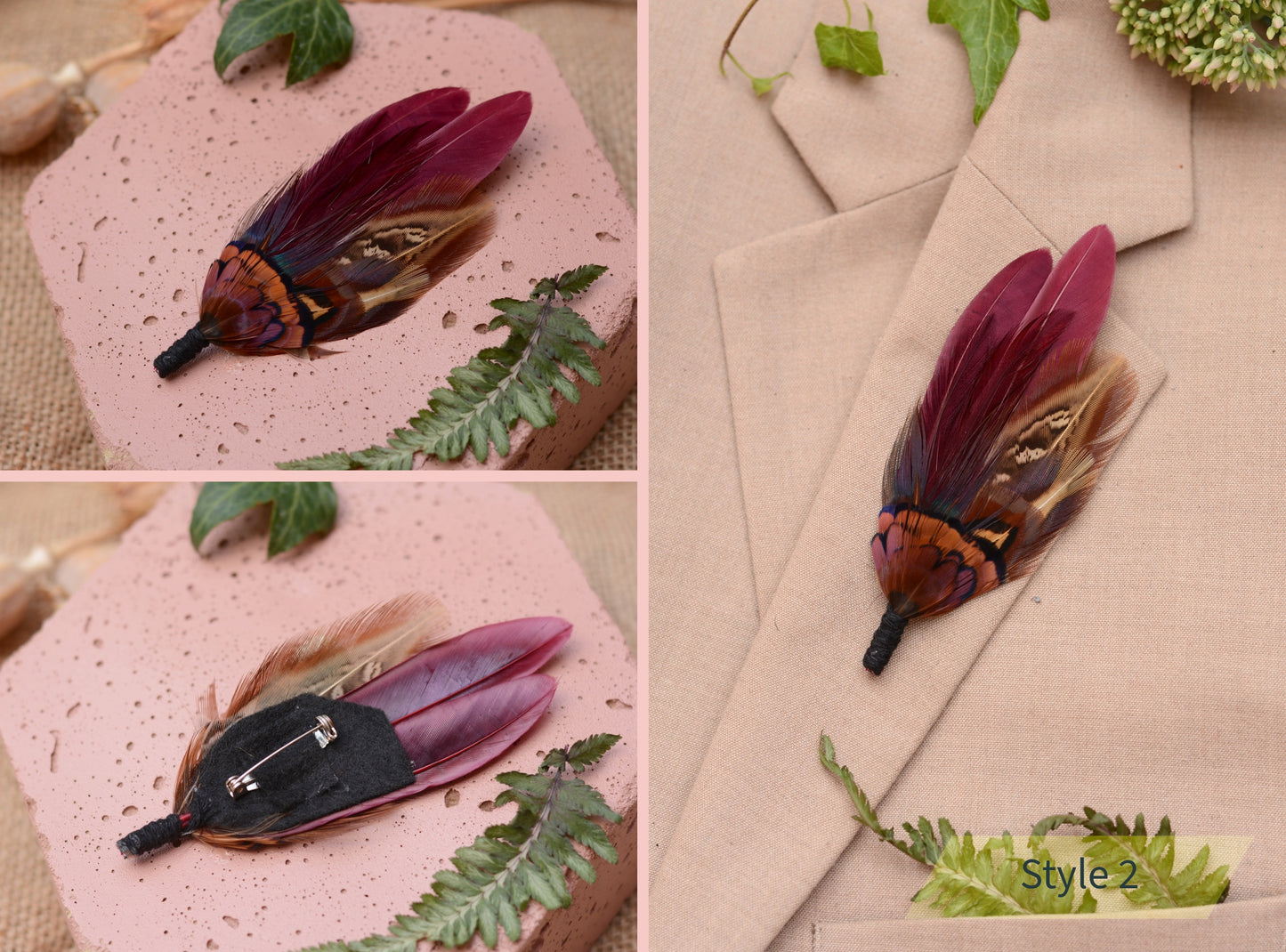 Deep Burgundy and Copper Feather Pin / Hat Pin No.108