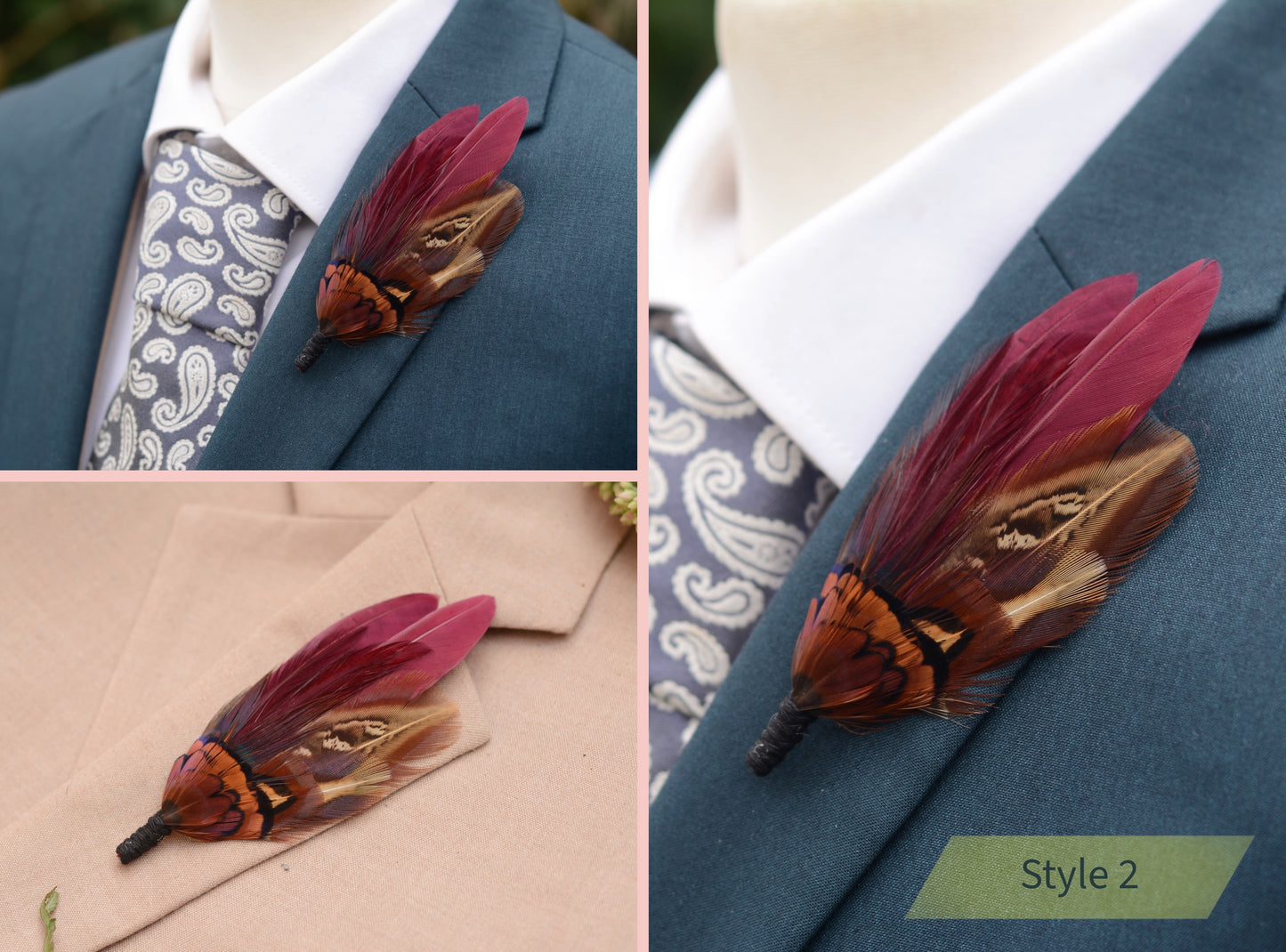 Deep Burgundy and Copper Feather Pin / Hat Pin No.108