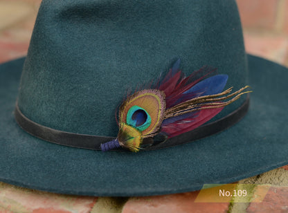 Peacock Feather Boutonniere in Teal, Navy and Burgundy