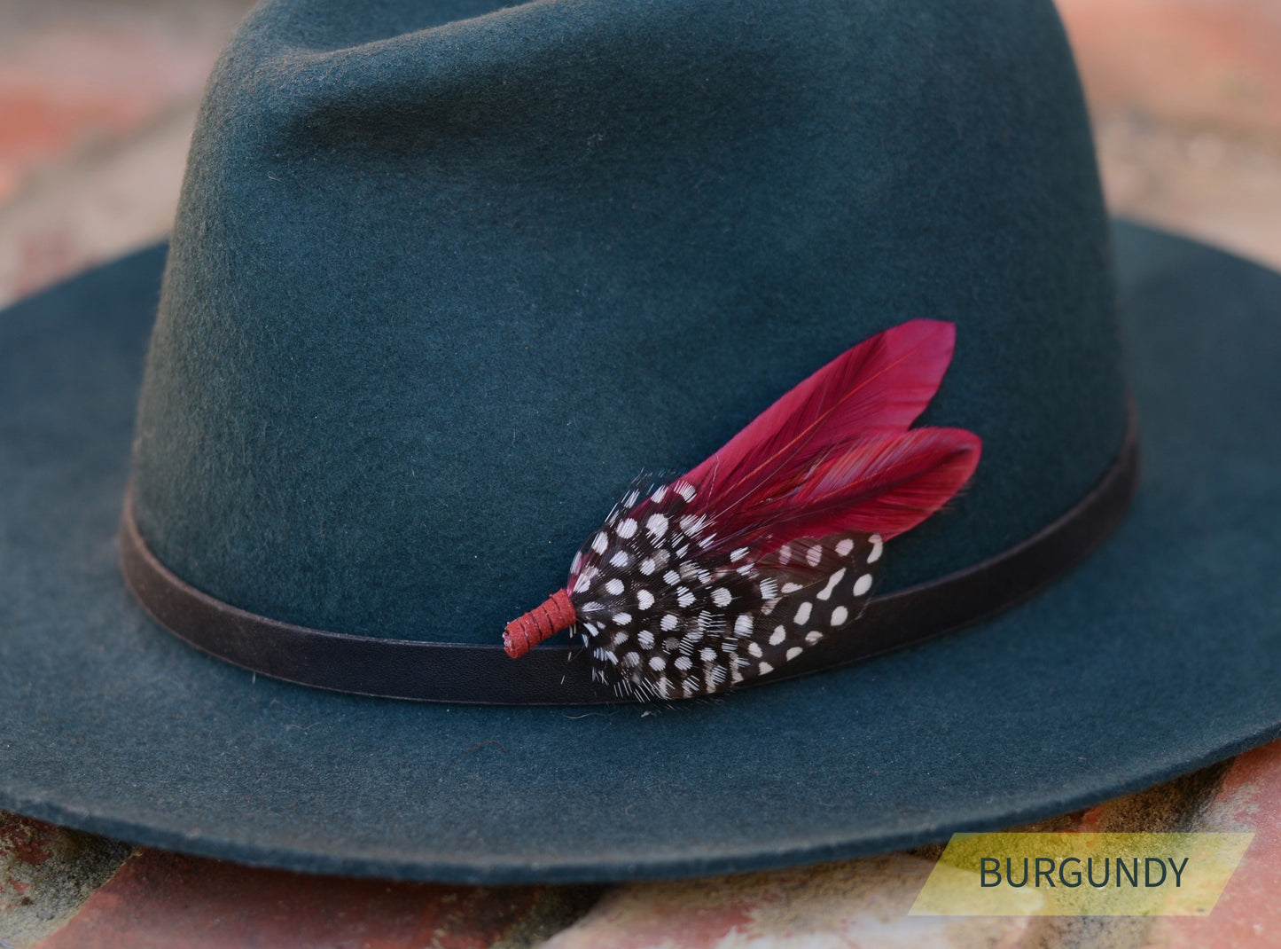 Spotted Feather Boutonniere in Burgundy, Navy Blue, Green or Teal