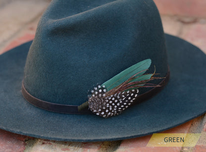 Spotted Feather Boutonniere in Burgundy, Navy Blue, Green or Teal
