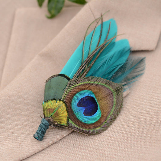 Teal Peacock Feather Boutonniere No.120