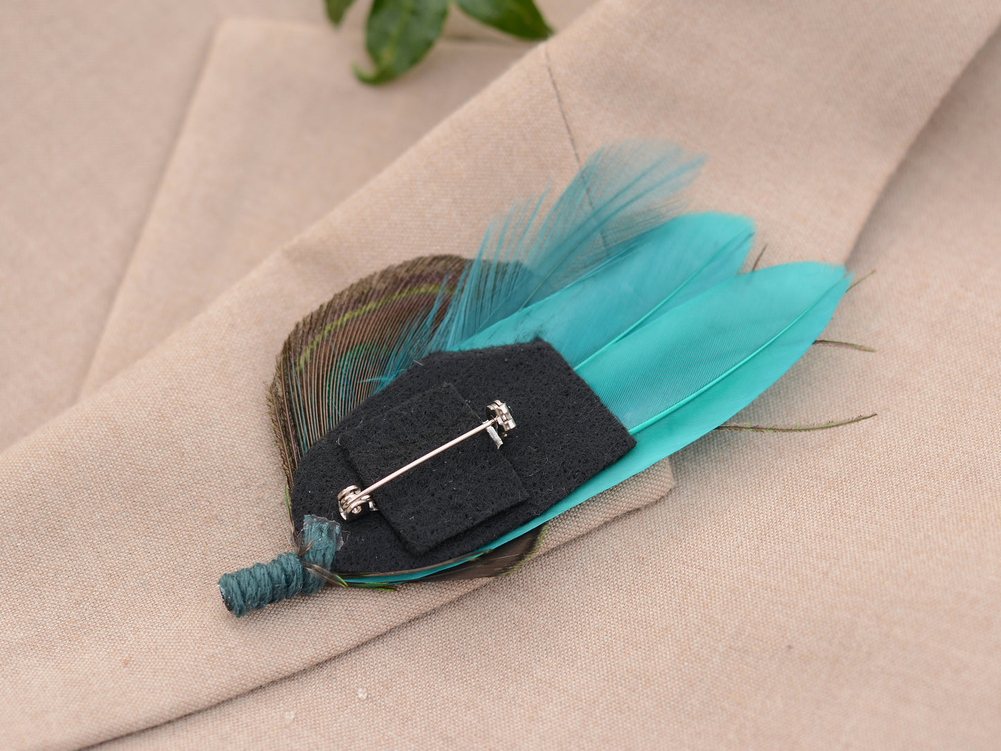 Teal Peacock Feather Boutonniere No.120
